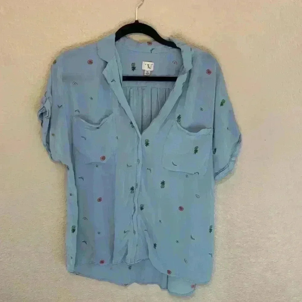 A New Day fruit shirt sz XL preppy summer lightweight resort wear Beachy *flaw